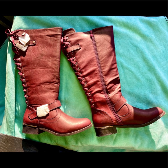 Wanted Lounge Lace-Back Riding Boots sz 9 Burgundy - Picture 9 of 16